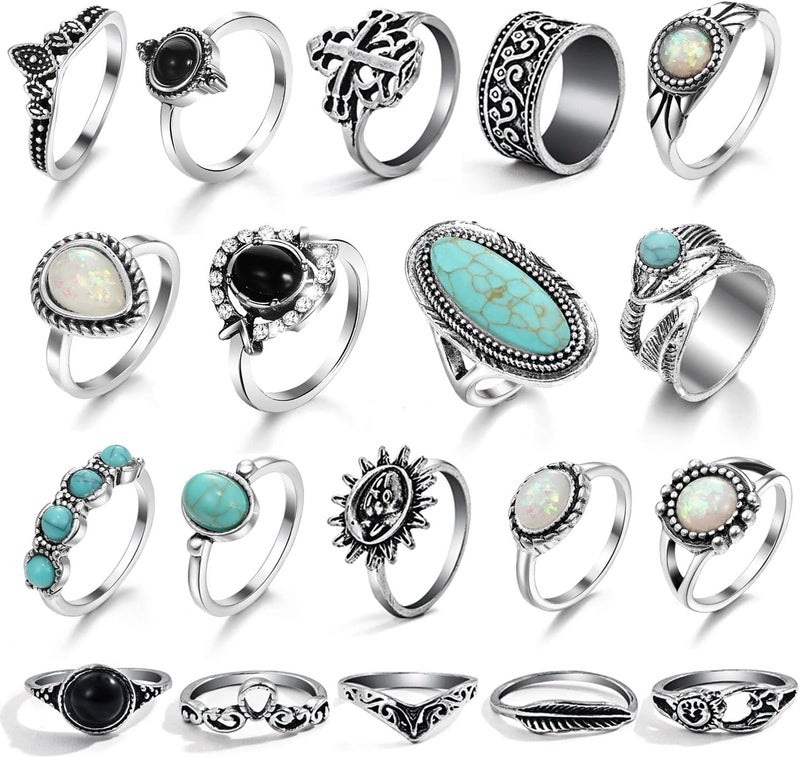 17IF Vintage Silver Knuckle Rings Set for Women Men, Chunky Rings Aesthetic Snake Grunge Stackable Gothic Ring Adjustable Y2K Punk Bulky Boho Finger Alt of Rings, Stacking Fairy Skull Frog Heart Star Flower Midi Ring Pack - Image 2